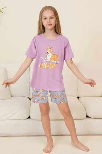 Vista 3 de Conjunto de pijama lindo de verano para niñas grandes, ropa de dormir estampada en forma de corazones a