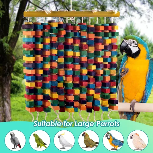 Vista 6 de DBNESS Juguete de pájaro extra grande de 23 pulgadas, 336 piezas de bloques de madera naturales coloridos para masticar, juguetes colgantes
