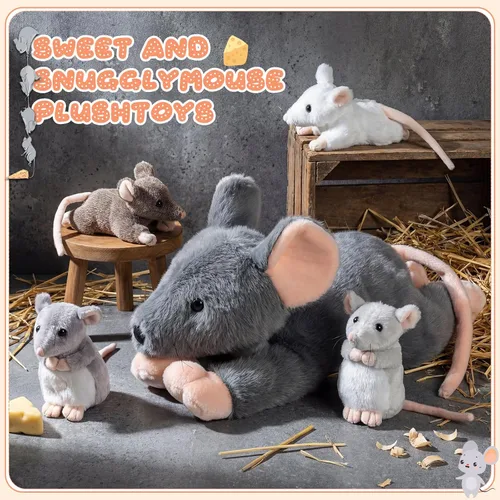 Vista 4 de Arrowbash - 5 piezas de animales de peluche de ratón con bebés, peluche de rata mamá de 14 pulgadas con 4 ratones pequeños en el abdomen