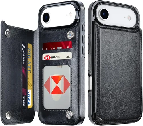 Vista 14 de Bizzib Funda tipo cartera para iPhone 17e con tarjetero, piel sintética de alta calidad, ranuras para tarjetas, protección contra caídas, a prueba