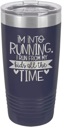 Vista 14 de Taza con texto en inglés "I RUN FROM MY KIDS 20oz Drink Tumbler with Straw », grabada con láser, taza de viaje con divertidas citas de Yeti Rambler