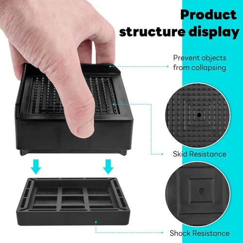 Vista 3 de Elevadores de muebles BTSD-home de 1.5 pulgadas Elevadores de muebles de perfil bajo para sofás, sillas y patas de mesa, cuadrado negro, paquete