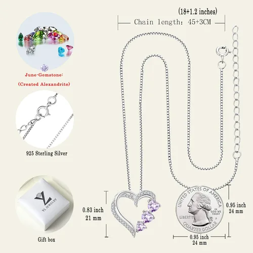 Vista 6 de YL Collar de corazón de plata de ley 925 con colgante de corazón y corazón para mujer
