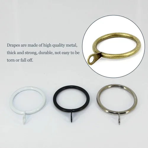 Vista 6 de 50 anillos de cortina negros con ganchos, anillos de cortina de metal, anillos de barra de cortina y ganchos de cortina para pasadores de cortina