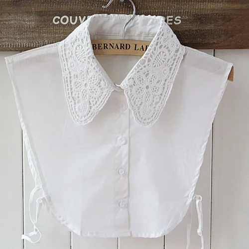 Vista 4 de Flyou Camisa de mujer con cuello falso de encaje y media camisa desmontable de cuello sintético con nudo de algodón