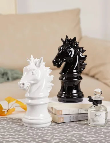 Vista 7 de Estatua de caballero de ajedrez moderna, escultura de regalo, decoración del hogar, arte para dormitorio, comedor, sala de estar, poliresina, negro
