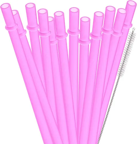 Vista 12 de Pajitas de repuesto de plástico reutilizables de color liso de 6 pulgadas para mini tarro de masón, vasos, juego de 12 popotes con cepillo de 12color