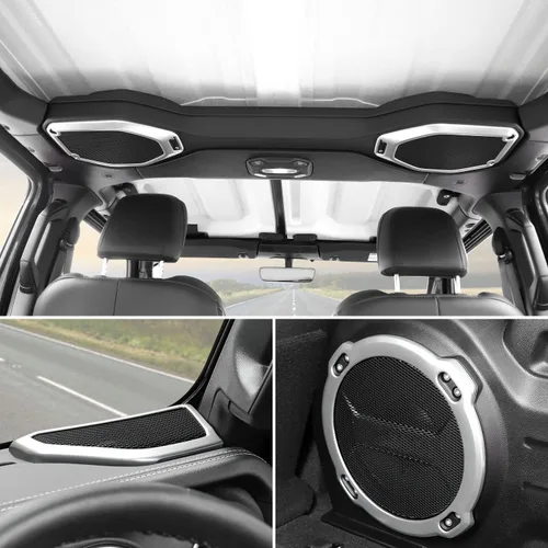 Vista 6 de Juego de 5 fundas cromadas para altavoces y cubierta de altavoz de maletero, 5 piezas, compatible con Jeep Wrangler JL JLU y Gladiator JT 2018-2023