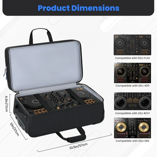 Vista 11 de Estuche para controlador de DJ con ruedas, bolsa de DJ rodante para DJ