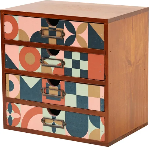 Vista 15 de Organizador de escritorio de madera con estampado de leopardo clásico - Almacenamiento de escritorio de 4 cajones - Gabinete de madera rústico