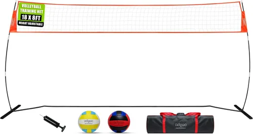 Vista 8 de Red de entrenamiento de voleibol portátil de 12 pies/18 pies para golpear o servir taladros, red de práctica independiente para exteriores e