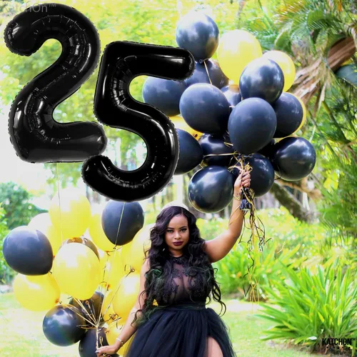 Vista 9 de KatchOn, Globo negro del número 25 de 40 pulgadas, globo de aluminio de Mylar del número 25 para decoraciones de feliz cumpleaños, globos del número