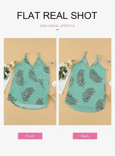 Vista 3 de Dokotoo - Blusa con tirantes y cuello en V para mujer, camiseta sin mangas con estampado de hojas, tallas S a XXL
