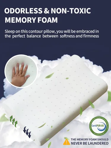 Vista 5 de Almohada de contorno de espuma viscoelástica para aliviar el dolor de cuello, almohada cervical ergonómica con 2 alturas, soporte ortopédico