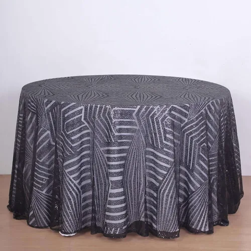 Vista 19 de Efavormart - Mesa cuadrada de tul geométrico con lentejuelas doradas brillantes de 72 pulgadas Dorado