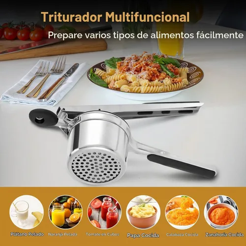 Vista 6 de AHFLRITO Ricer de patatas, Ricer resistente para puré de patatas, Triturador de patatas grande de acero inoxidable con mango ergonómico, eficiente