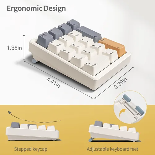 Vista 8 de Kisnt Teclado mecánico de números, Numpad intercambiable en caliente, con cable USB de 17 teclas, teclado numérico retroiluminado blanco con teclas