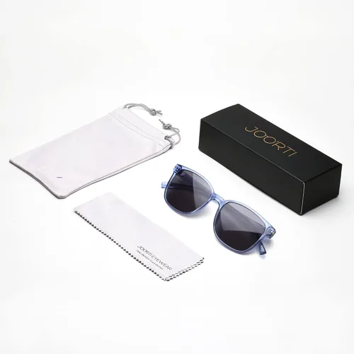Vista 7 de JOO'RTI Gafas de sol polarizadas de gran tamaño para mujereshombres, protección UV, Marco azul, lente gris
