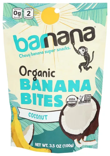 Vista 27 de Barnana - Bocaditos de plátano de coco masticables orgánicos, golosina deshidratada saludable, aperitivo de plátano y coco masticable, hecho