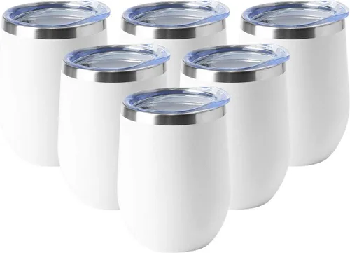 Vista 14 de HASLE OUTFITTERS Vaso de vino de 12 onzas con tapa, copas de vino sin tallo, tazas de viaje al vacío de doble pared, taza de café de acero Acero