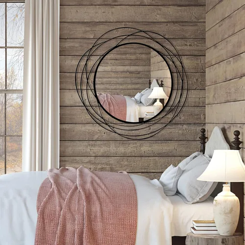Vista 9 de HQiJun Espejo Redondo de Pared – Espejo Circular Grande Negro de 26.8" para Pared con Marco de Metal Decorativo Arte Duradero, Espejo Colgante