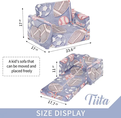 Vista 3 de Tiita Sofá para Niños, Silla Sofá para Niños 2 en 1, Sofá Convertible para Niños Pequeños a Tumbona, Sofá de Bebé Desplegable, Cama Silla