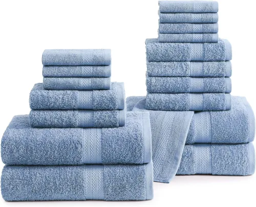 Vista 17 de Lane Linen Juego de toallas de baño de 100% algodón - Producido de manera sostenible, 18 piezas para el baño - 6 toallas de mano, 8 toallitas, 4