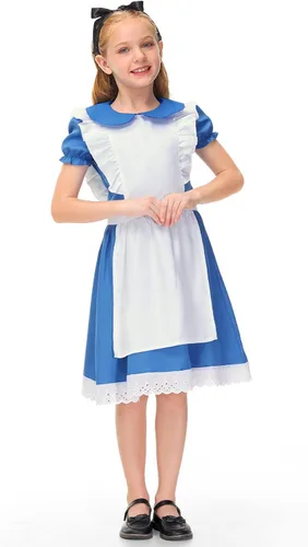 Vista 3 de BesserBay Disfraz de Halloween azul con cuello de Peter Pan y delantal blanco para niñas de 9 a 10 años