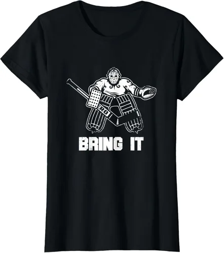 Vista 30 de Divertida camiseta gráfica de ropa de portero de hockey sobre hielo, Negro, S