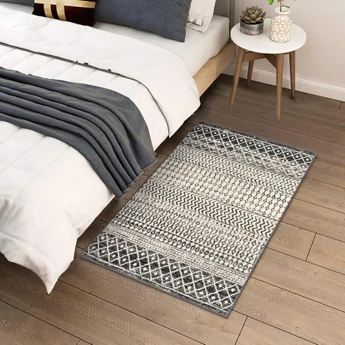 Vista 8 de Alfombra marroquí de área de 2x3 pies, color negro desgastado, alfombra de entrada antideslizante pequeña, suave, de pelo bajo, lavable, tapete