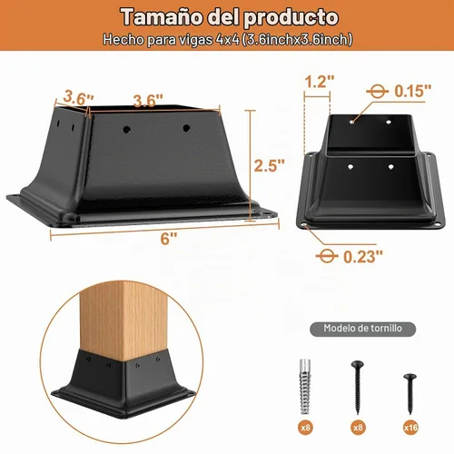 Vista 2 de FMhotu 4x4 Base de poste 2 piezas, soporte de poste de acero recubierto en polvo resistente de 3.6"x3.6" interno, adecuado para poste de madera