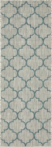Vista 82 de Unique Loom Outdoor Trellis Collection Alfombra de Área (5' 1" x 8' Oval, Aguamarina/Gris)
