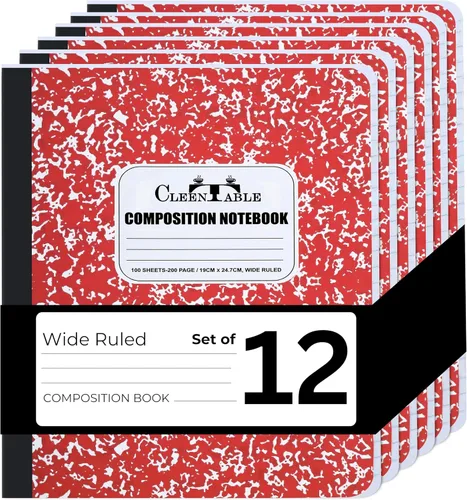 Vista 18 de CLEENTABLE Juego de 5 cuadernos de composición con rayas universitarias para estudiantes, color negro