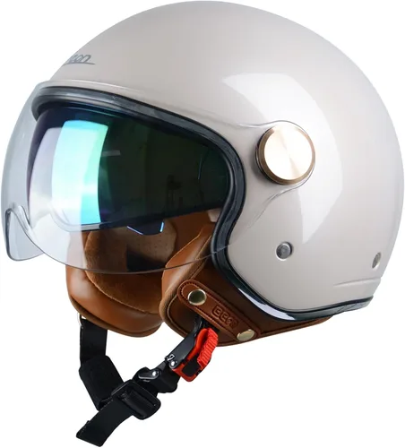 Vista 14 de Casco de moto de cara abierta para adultos, aprobado por DOT, 3/4 retro Vespa, con viseras duales, para motoneta, crucero, bobber y chopper