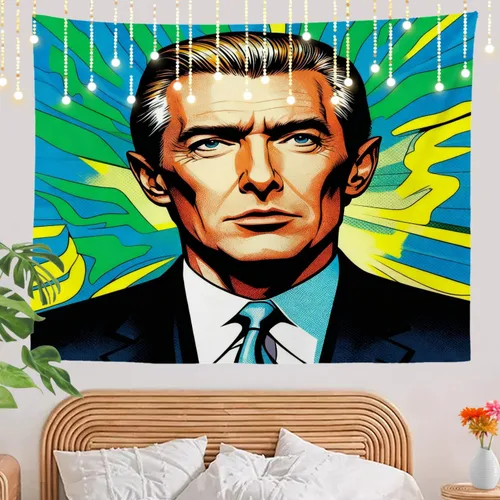 Vista 7 de Shrahala American Election Man Wall Tapestry, Yellow Hair Suit Green Background Wall Hanging Large Tapestry Decoration Polyester Fiber White Hem