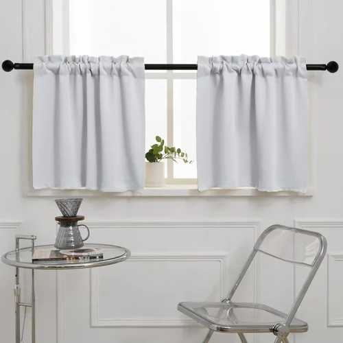 Vista 9 de Pickluc Cortina opaca de cocina de 20 pulgadas de largo, con bolsillo para barra, cortinas para ventanas pequeñas en sala de estar, sótano Beige
