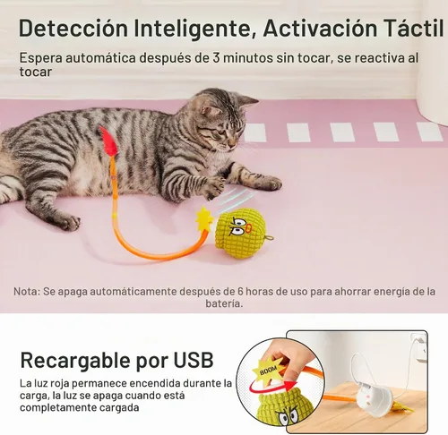 Vista 7 de Potaroma Juguete interactivo para gatos con sensor de movimiento, sonido de canto y hierba gatera, divertido diseño de granada con cola de malla