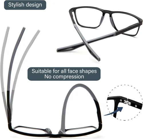 Vista 3 de Paquete de 2 lentes de lectura para hombres, lectores de estilo deportivo con bloqueo de luz azul y filtro antideslumbrante, lentes ligeras