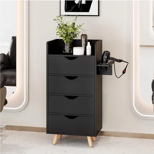Vista 9 de OmySalon Armario de almacenamiento de 4 capas, equipo organizador de estación de peluquería de belleza, juego de estación de estilista con 2 Negro
