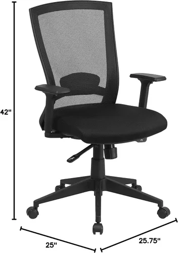 Vista 3 de Flash Furniture Cleo Silla de oficina ergonómica giratoria ejecutiva de malla negra con ajuste de ángulo trasero y brazos ajustables