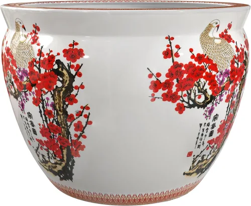 Vista 6 de Red Lantern Maceta de Pecera de Porcelana de Flor de Cerezo de 12 Pulgadas