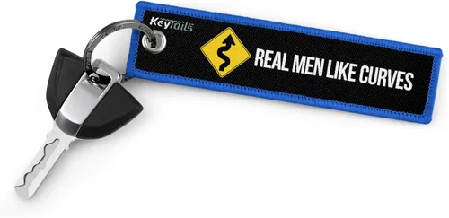 Vista 2 de KEYTAILS Llaveros, Etiqueta de Llave de Calidad Premium para Motocicleta, Automóvil, Scooter, ATV, UTV [A Los Hombres Reales Les Gustan Las Curvas]
