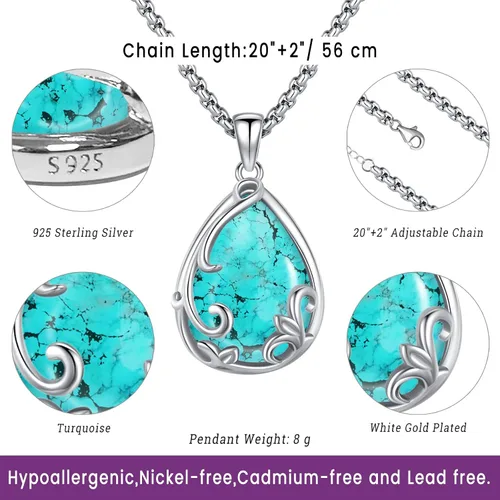 Vista 5 de Joyas de turquesa para mujeres y hombres de plata de ley 925 con colgante de urna para cenizas, collar con medallón de imagen, martillo de Thor