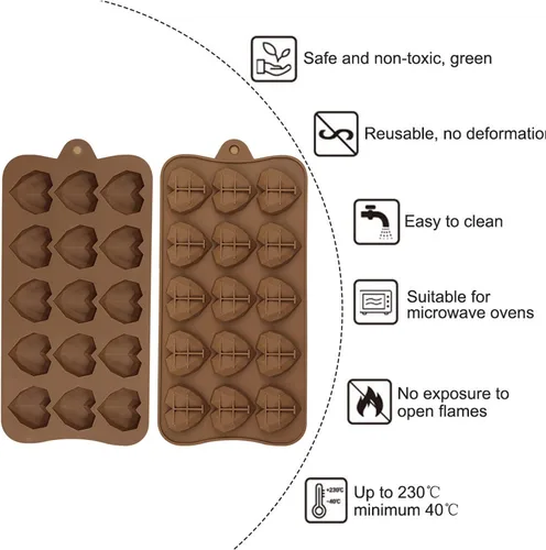 Vista 3 de Paquete de 2 moldes de chocolate con forma de corazón de diamante – Molde de pastel de mousse de corazón 3D de 15 agujeros – Mini molde de silicona