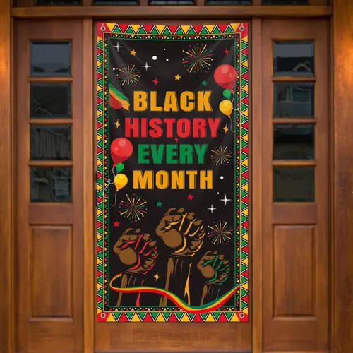 Vista 8 de Pancarta de fondo del mes de la historia negra, 78 x 43 pulgadas, tamaño grande, pancartas de fondo rojo, naranja y verde, suministros de decoración