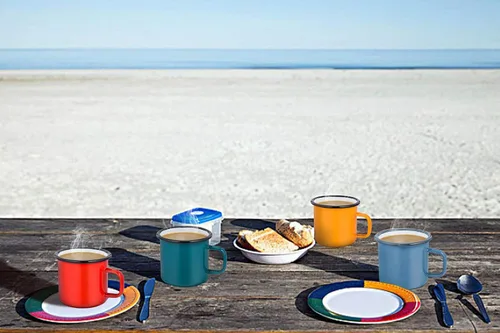 Vista 7 de TeamFar Juego de 4 tazas de té y café, tazas esmaltadas para uso doméstico, oficina, fiesta o campamento, colores brillantes y aspecto clásico, 12