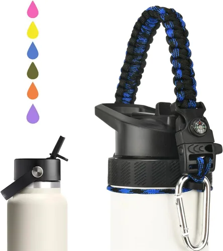 Vista 13 de Paracord Handle for Hydro Flask Water Bottles Standard/Wide Mouth, Strap Holder with Safety Rubber Ring & Carabiner, Easy to Carry and Durable