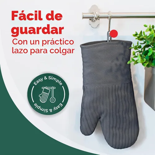 Vista 8 de Guantes de horno resistentes al calor - Juego de 2 guantes de cocina de silicona, gris Ashy