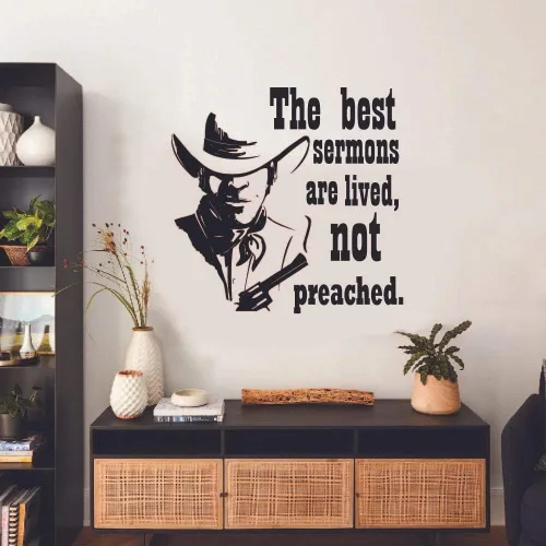Vista 2 de The Best Sermons are Lived Cowboy Cowgirl Quote Country Life Quotes Vinilo adhesivo para pared para habitación de niñas, niños, dormitorio, garaje