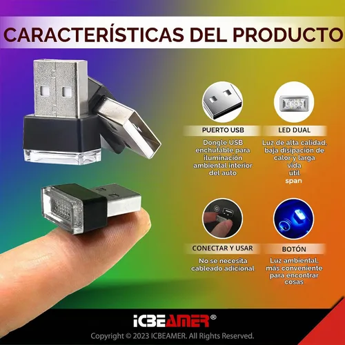 Vista 2 de ICBEAMER Interfaz USB luz nocturna miniatura 1 paquete (azul) LED universal enchufable para interior del coche y atmósfera ambiental del maletero